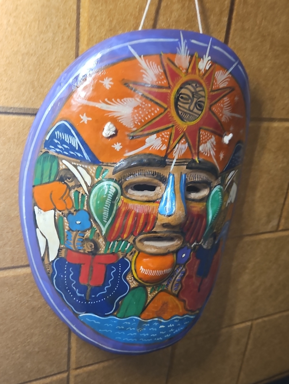 Mexican Terracotta Wall Mask, Terracotta Pottery, Hand-painted Mask, Tribal Art - Picture 4 of 8